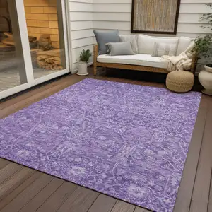 Photo of Plum And Lavender Floral Washable Indoor Outdoor Area Rug