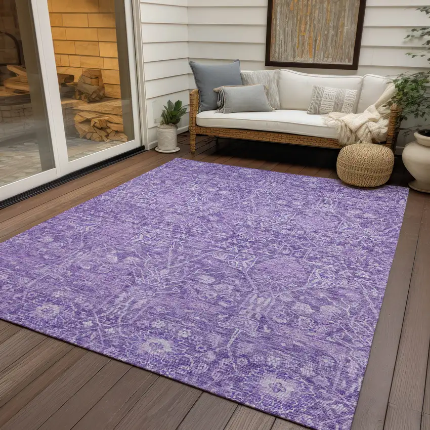Plum And Lavender Floral Washable Indoor Outdoor Area Rug Photo 7