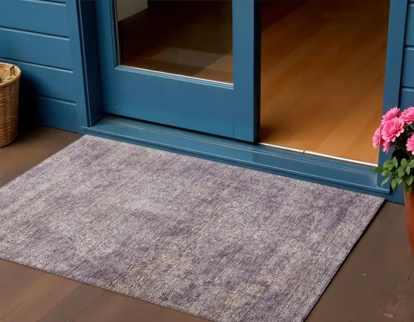 Plum And Lavender Floral Washable Indoor Outdoor Area Rug Photo 1