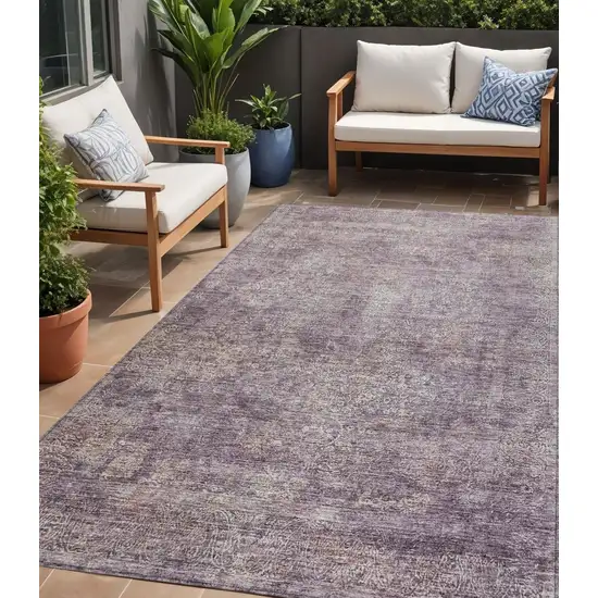 Plum And Lavender Floral Washable Indoor Outdoor Area Rug Photo 1