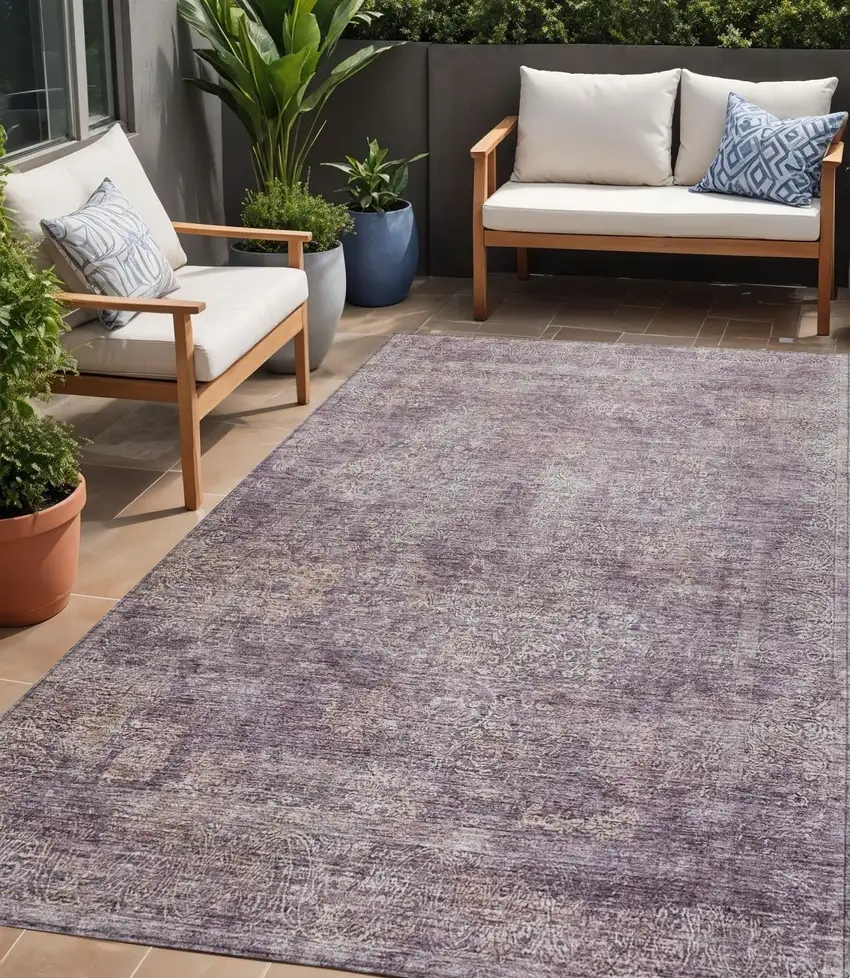 Plum And Lavender Floral Washable Indoor Outdoor Area Rug Photo 1