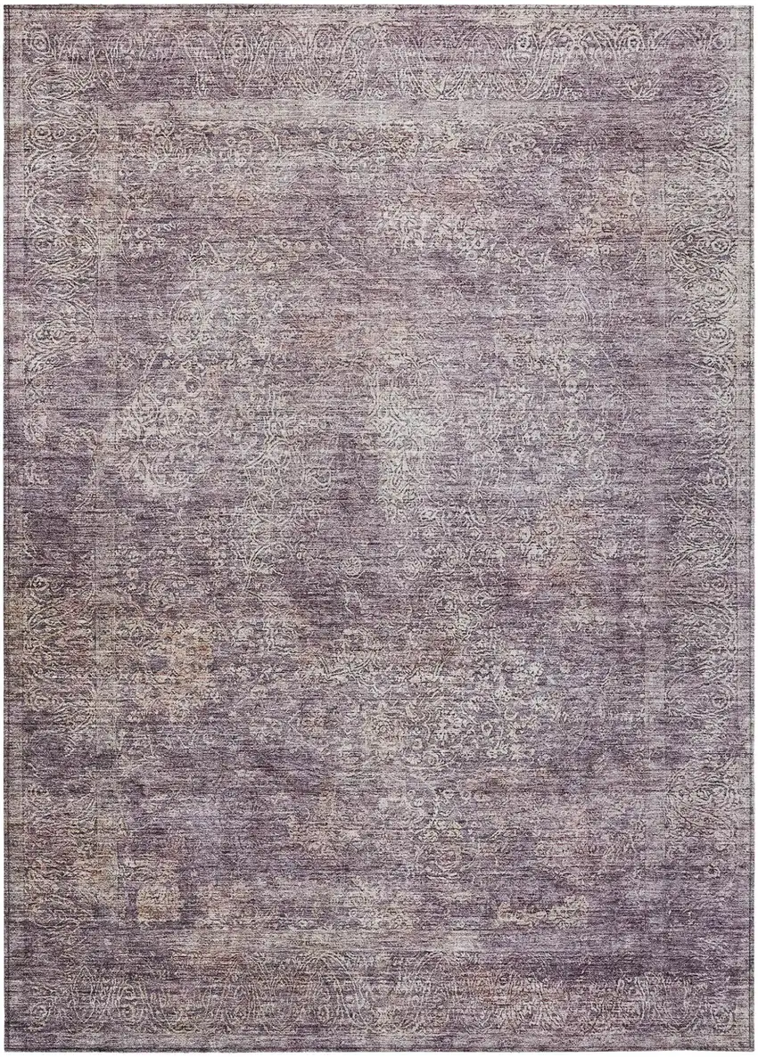 Plum And Lavender Floral Washable Indoor Outdoor Area Rug Photo 2