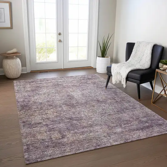 Plum And Lavender Floral Washable Indoor Outdoor Area Rug Photo 9