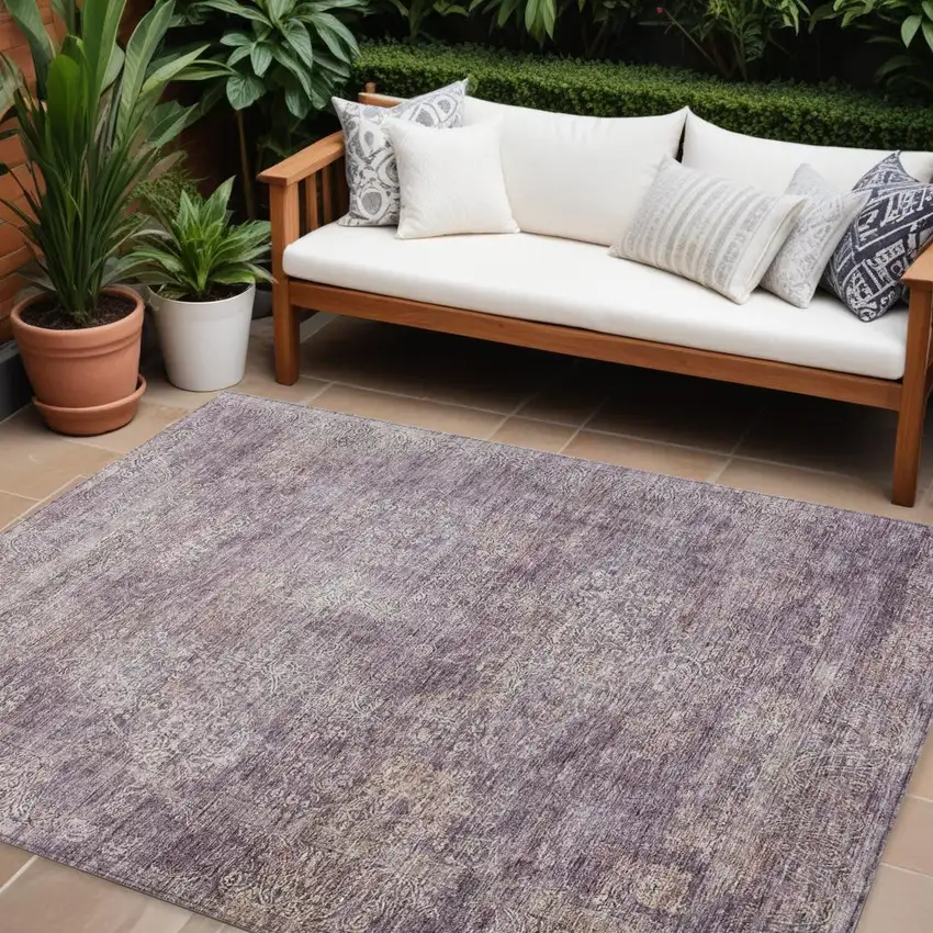 Plum And Lavender Floral Washable Indoor Outdoor Area Rug Photo 1