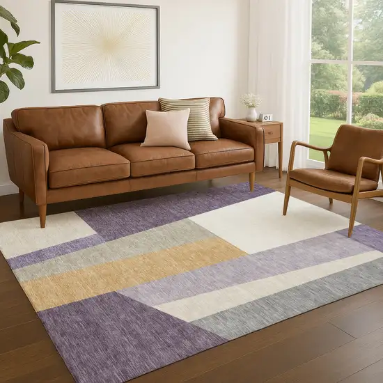 Plum And Lavender Geometric Washable Indoor Outdoor Area Rug Photo 5