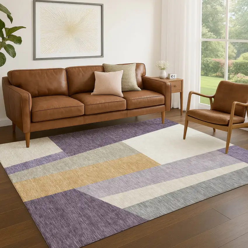 Plum And Lavender Geometric Washable Indoor Outdoor Area Rug Photo 5