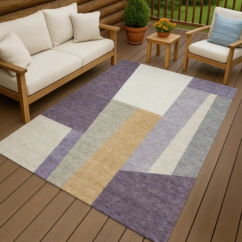 Plum And Lavender Geometric Washable Indoor Outdoor Area Rug Photo 4