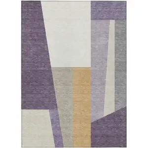 Photo of Plum And Lavender Geometric Washable Indoor Outdoor Area Rug