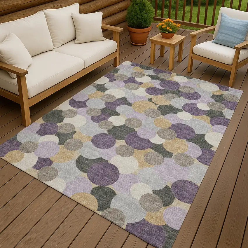 Plum And Lavender Geometric Washable Indoor Outdoor Area Rug Photo 4
