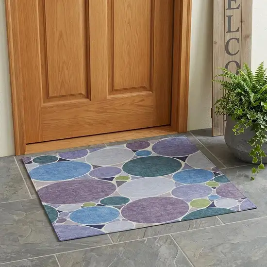 Plum And Lavender Geometric Washable Indoor Outdoor Area Rug Photo 1