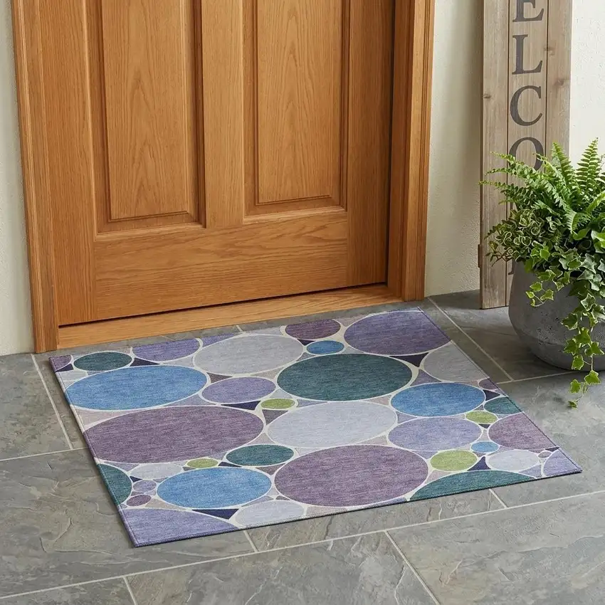 Plum And Lavender Geometric Washable Indoor Outdoor Area Rug Photo 1