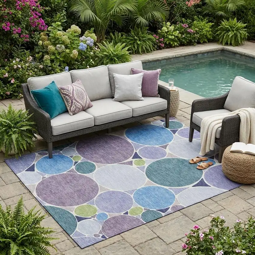 Plum And Lavender Geometric Washable Indoor Outdoor Area Rug Photo 1
