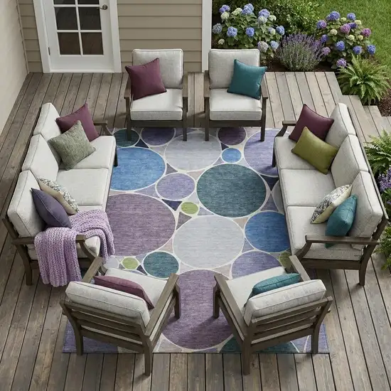 Plum And Lavender Geometric Washable Indoor Outdoor Area Rug Photo 1