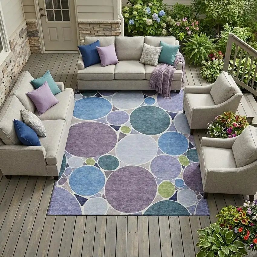 Plum And Lavender Geometric Washable Indoor Outdoor Area Rug Photo 1