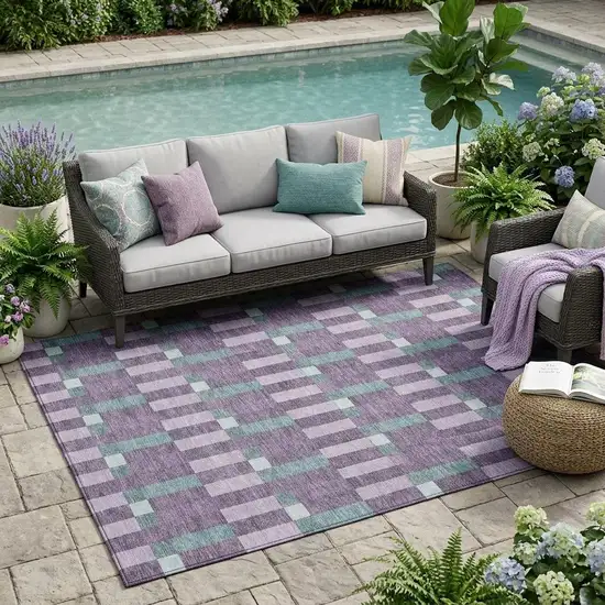 Plum And Lavender Geometric Washable Indoor Outdoor Area Rug Photo 1