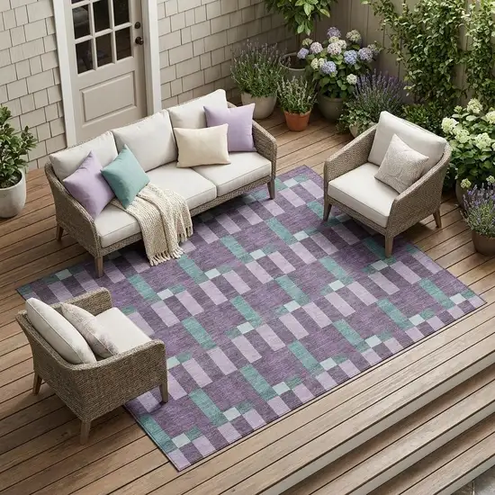Plum And Lavender Geometric Washable Indoor Outdoor Area Rug Photo 1