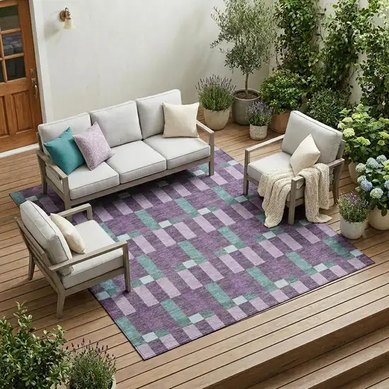 Plum And Lavender Geometric Washable Indoor Outdoor Area Rug Photo 1