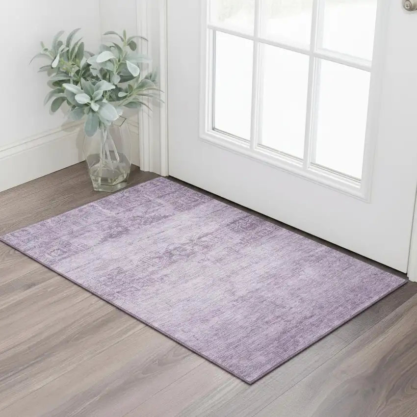 Plum And Lavender Oriental Washable Area Rug With UV Protection Photo 2