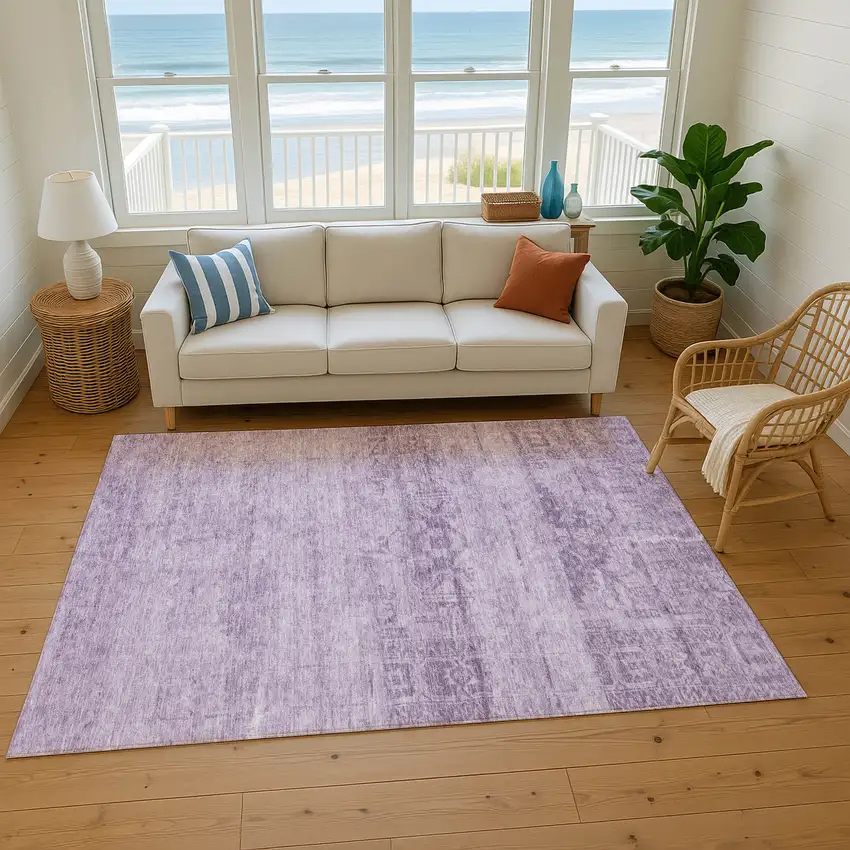 Plum And Lavender Oriental Washable Area Rug With UV Protection Photo 5