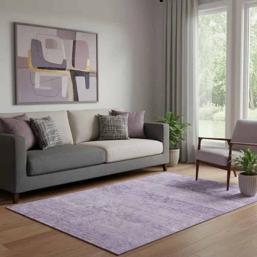 Plum And Lavender Oriental Washable Area Rug With UV Protection Photo 2
