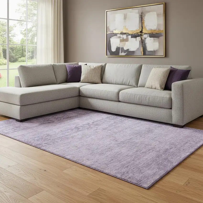 Plum And Lavender Oriental Washable Area Rug With UV Protection Photo 2