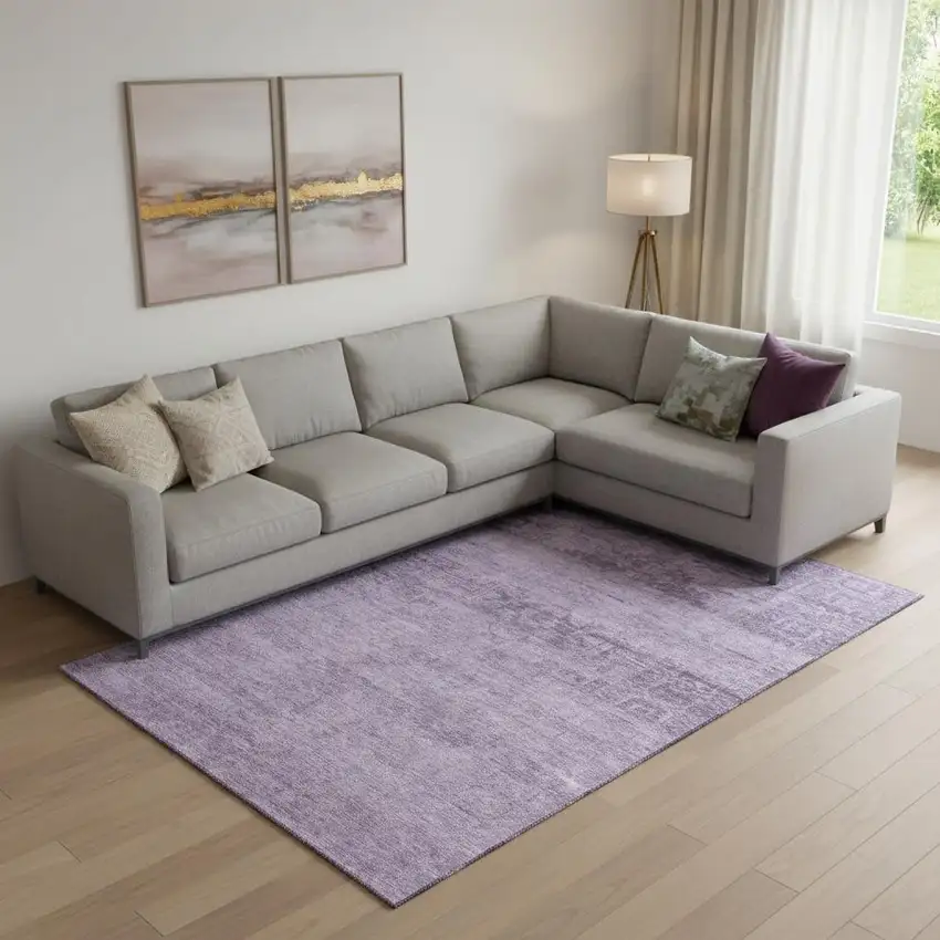 Plum And Lavender Oriental Washable Area Rug With UV Protection Photo 2