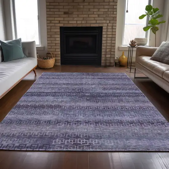Plum And Lavender Striped Washable Indoor Outdoor Area Rug Photo 7