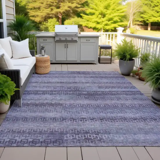Plum And Lavender Striped Washable Indoor Outdoor Area Rug Photo 5