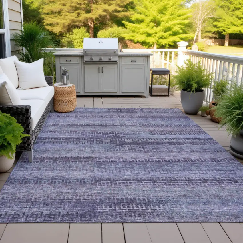 Plum And Lavender Striped Washable Indoor Outdoor Area Rug Photo 5