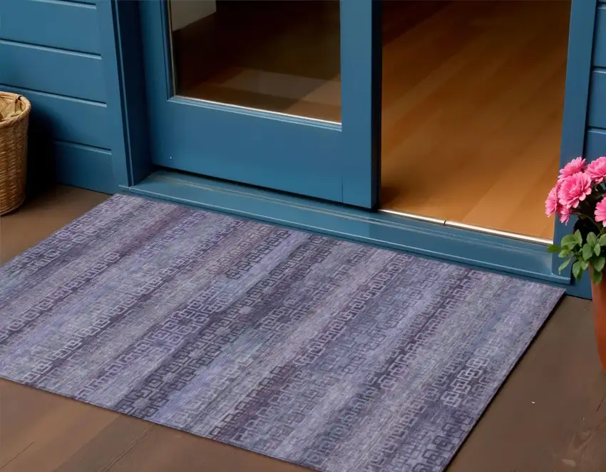 Plum And Lavender Striped Washable Indoor Outdoor Area Rug Photo 3