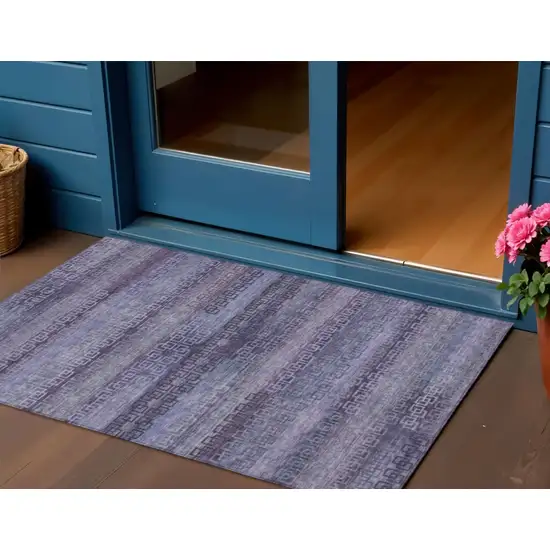 Plum And Lavender Striped Washable Indoor Outdoor Area Rug Photo 2