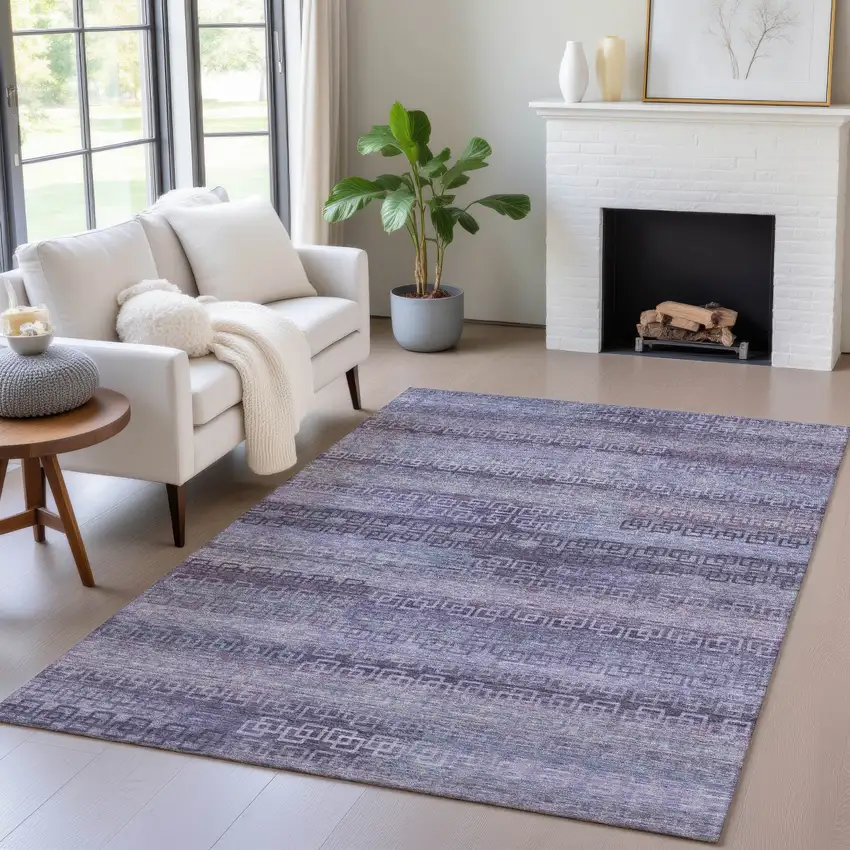Plum And Lavender Striped Washable Indoor Outdoor Area Rug Photo 6