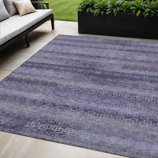 Plum And Lavender Striped Washable Indoor Outdoor Area Rug Photo 2