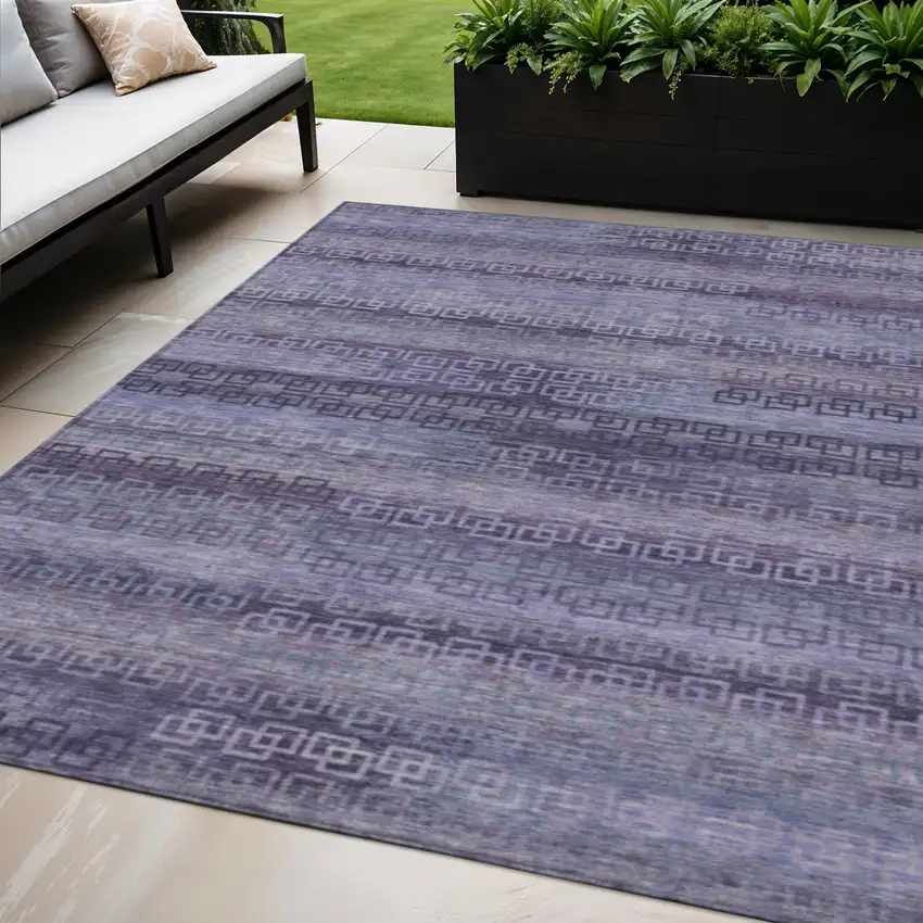 Plum And Lavender Striped Washable Indoor Outdoor Area Rug Photo 2
