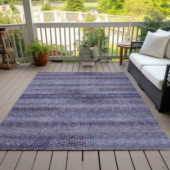 Plum And Lavender Striped Washable Indoor Outdoor Area Rug Photo 7