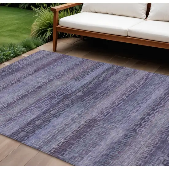 Plum And Lavender Striped Washable Indoor Outdoor Area Rug Photo 1