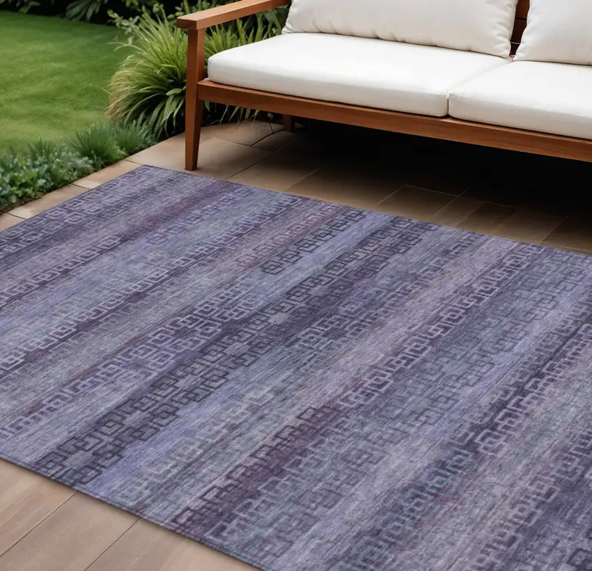 Plum And Lavender Striped Washable Indoor Outdoor Area Rug Photo 1