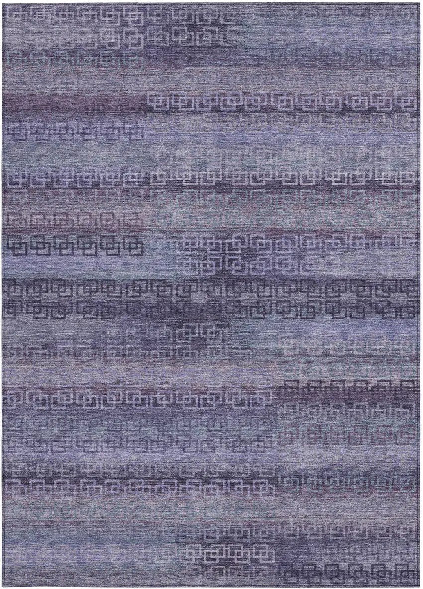 Plum And Lavender Striped Washable Indoor Outdoor Area Rug Photo 1