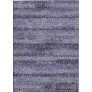 Photo of Plum And Lavender Striped Washable Indoor Outdoor Area Rug