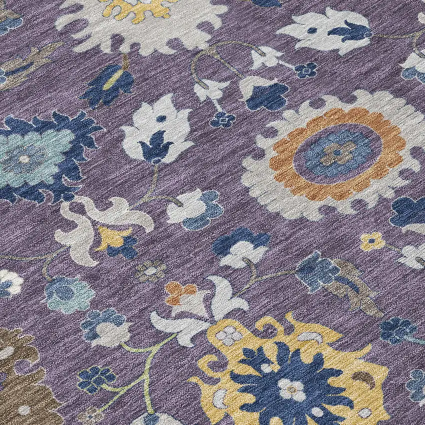 Plum And Navy Blue Floral Medallion Washable Indoor Outdoor Area Rug Photo 9