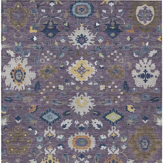 Plum And Navy Blue Floral Medallion Washable Indoor Outdoor Area Rug Photo 3