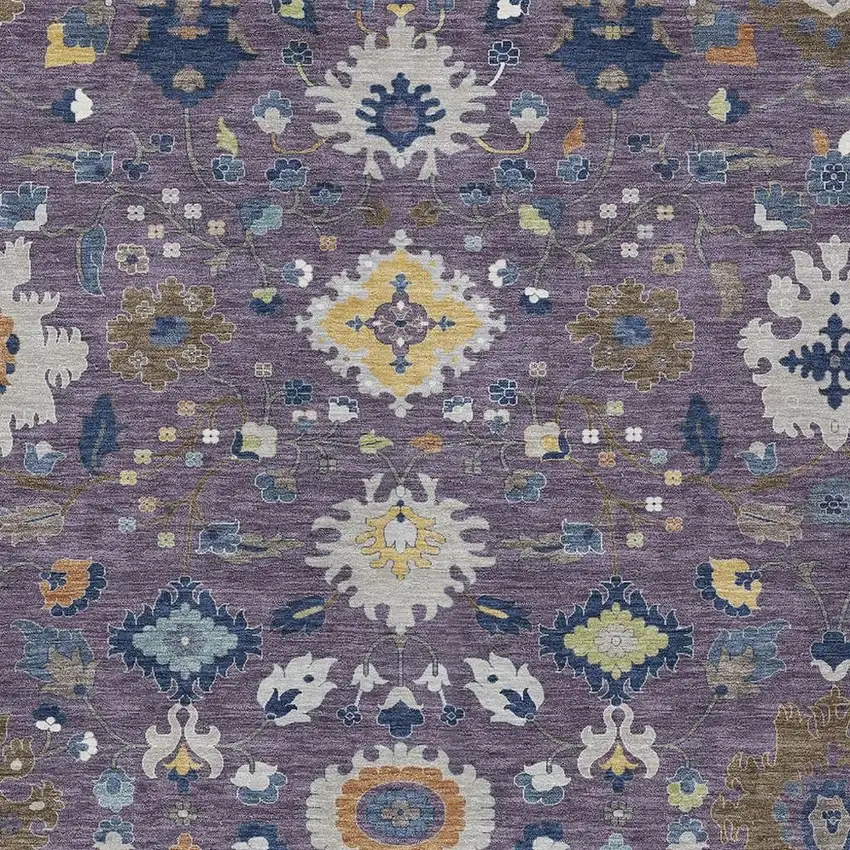 Plum And Navy Blue Floral Medallion Washable Indoor Outdoor Area Rug Photo 2