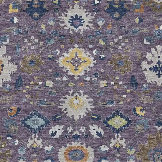 Plum And Navy Blue Floral Medallion Washable Indoor Outdoor Area Rug Photo 2