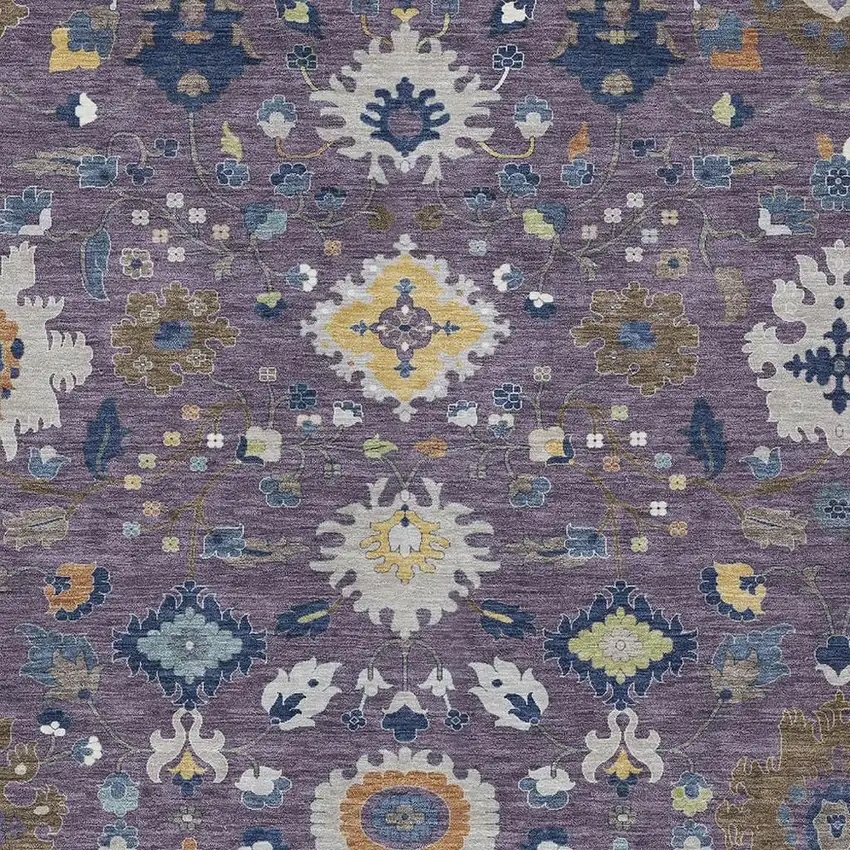 Plum And Navy Blue Floral Medallion Washable Indoor Outdoor Area Rug Photo 2