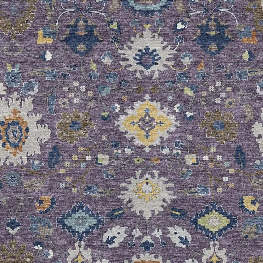 Plum And Navy Blue Floral Medallion Washable Indoor Outdoor Area Rug Photo 2