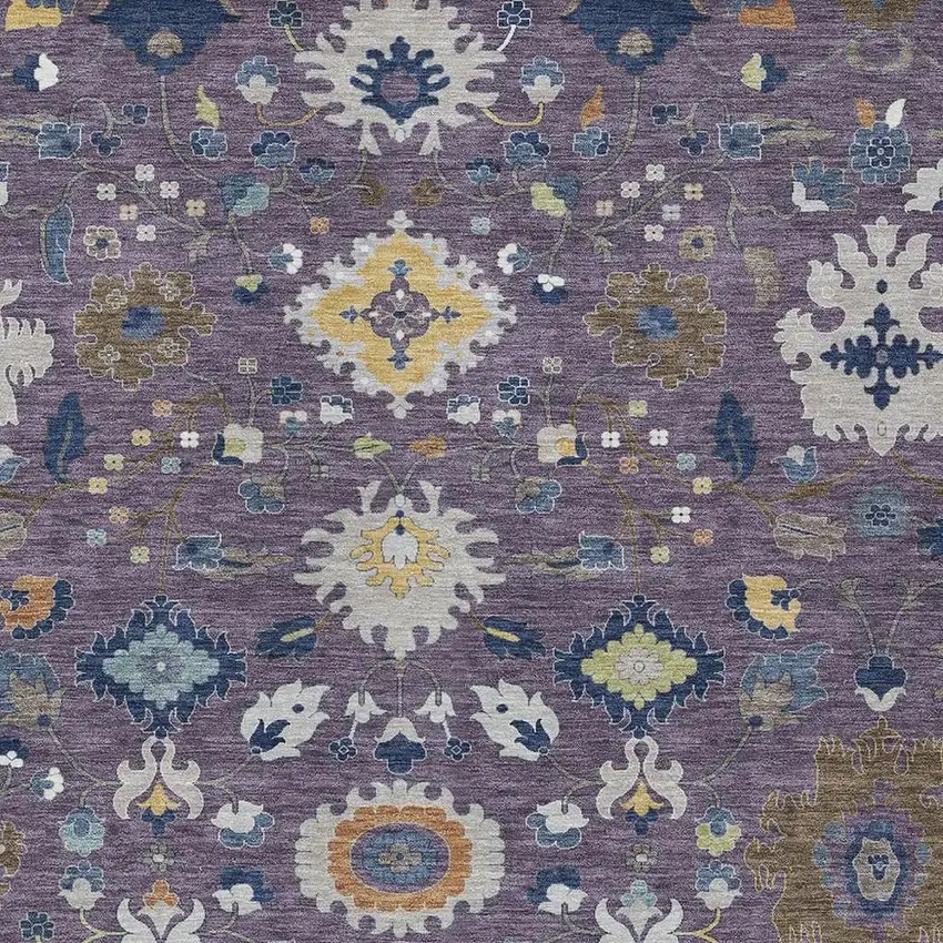 Plum And Navy Blue Floral Medallion Washable Indoor Outdoor Area Rug Photo 2