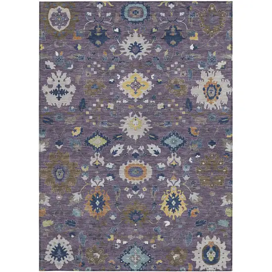 Plum And Navy Blue Floral Medallion Washable Indoor Outdoor Area Rug Photo 3
