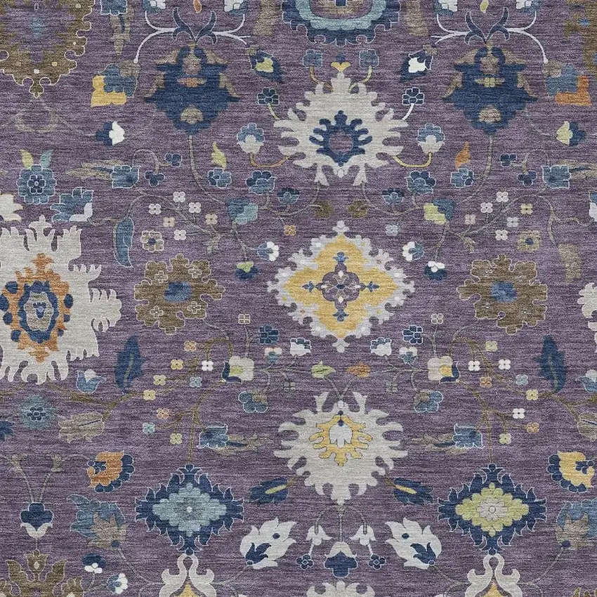 Plum And Navy Blue Floral Medallion Washable Indoor Outdoor Area Rug Photo 2