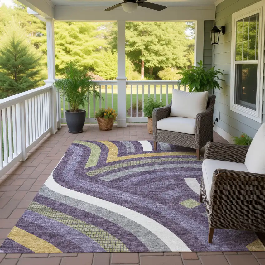 Plum And Purple Abstract Washable Indoor Outdoor Area Rug Photo 4