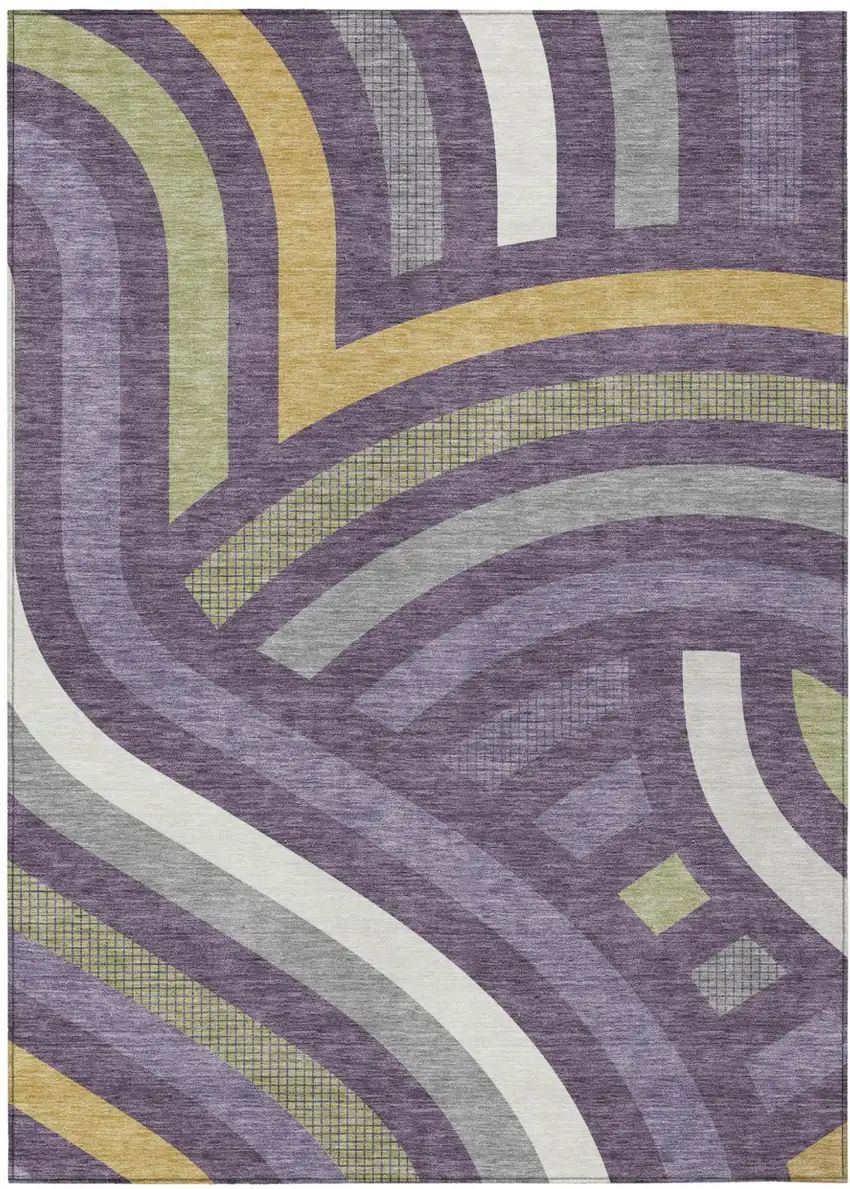 Plum And Purple Abstract Washable Indoor Outdoor Area Rug Photo 1
